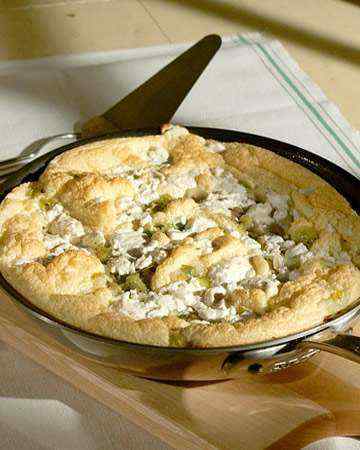 souffleedfrittataleekstomatoesgoatcheese