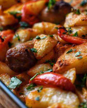 sausagesfriedpotatoesonionspeppers