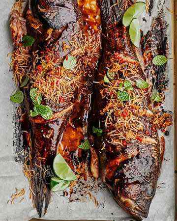 blackbasstamarindglazecoconutherbsalad